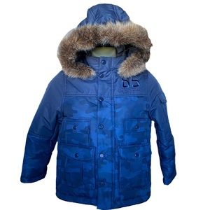 tommy hilfiger boys jacket fur lined hood navy Removable Detachable Hood Size S